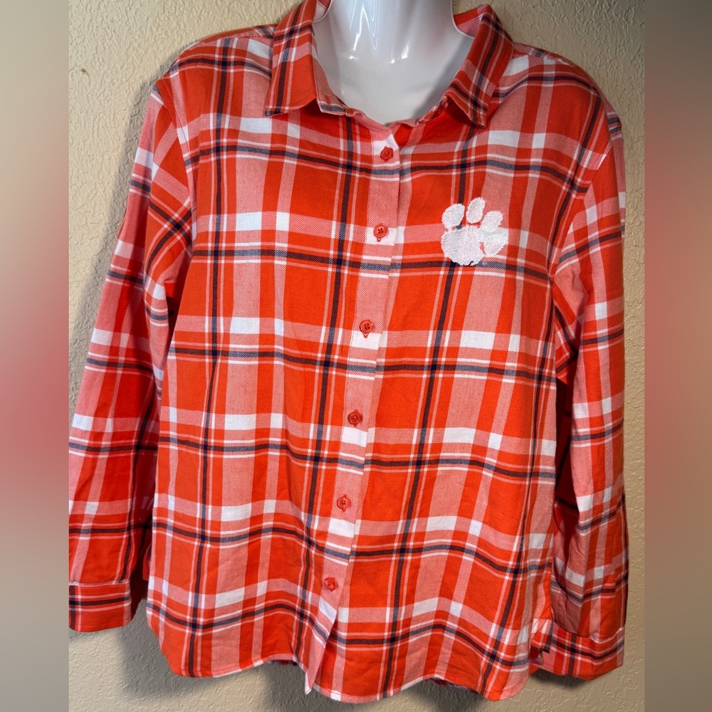 CHICKA-D Plaid Button-Down Shirt with Embroidered Paw - Orange